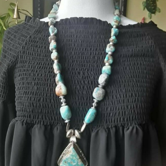 Vtg Sterling Navajo Turquoise Necklace - Picture 3 of 6